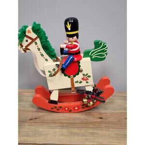 Santa’s Guard Wooden Musical Rocking Horse Christmas Decoration Enesco